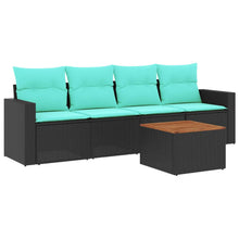 5-delige Loungeset met kussens poly rattan zwart