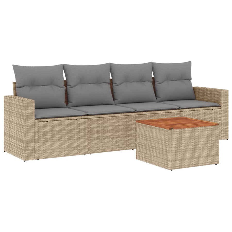 5-Delige Loungeset Met Kussens Poly Rattan Gemengd Beige