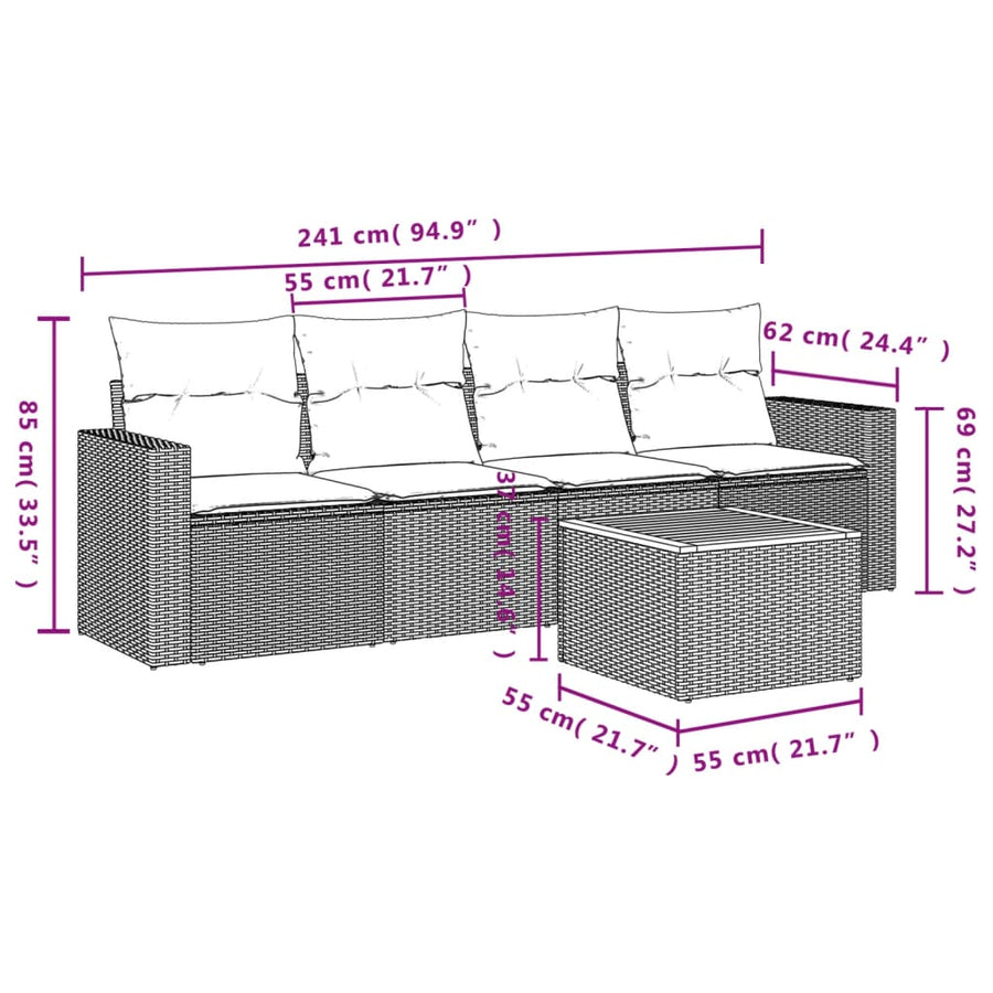 5-Delige Loungeset Met Kussens Poly Rattan Gemengd Beige