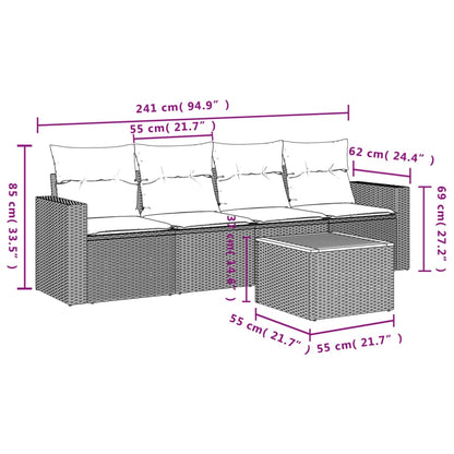 5-Delige Loungeset Met Kussens Poly Rattan Grijs