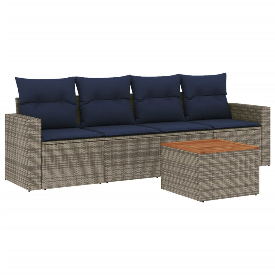 5-delige Loungeset met kussens poly rattan grijs