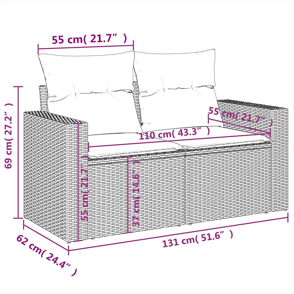 5-delige Loungeset met kussens poly rattan grijs