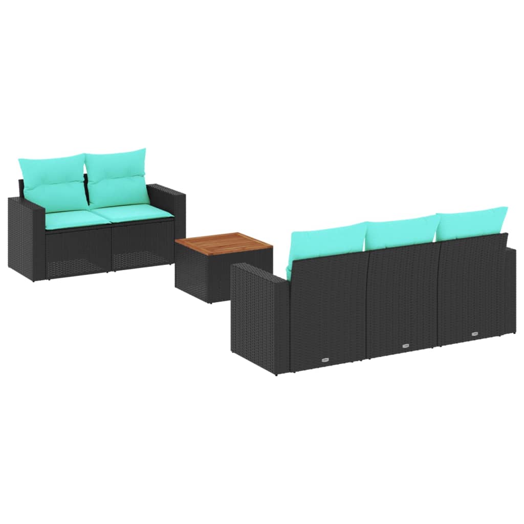 6-delige Loungeset met kussens poly rattan zwart