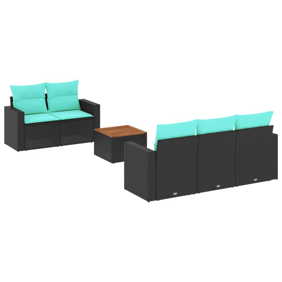 6-delige Loungeset met kussens poly rattan zwart