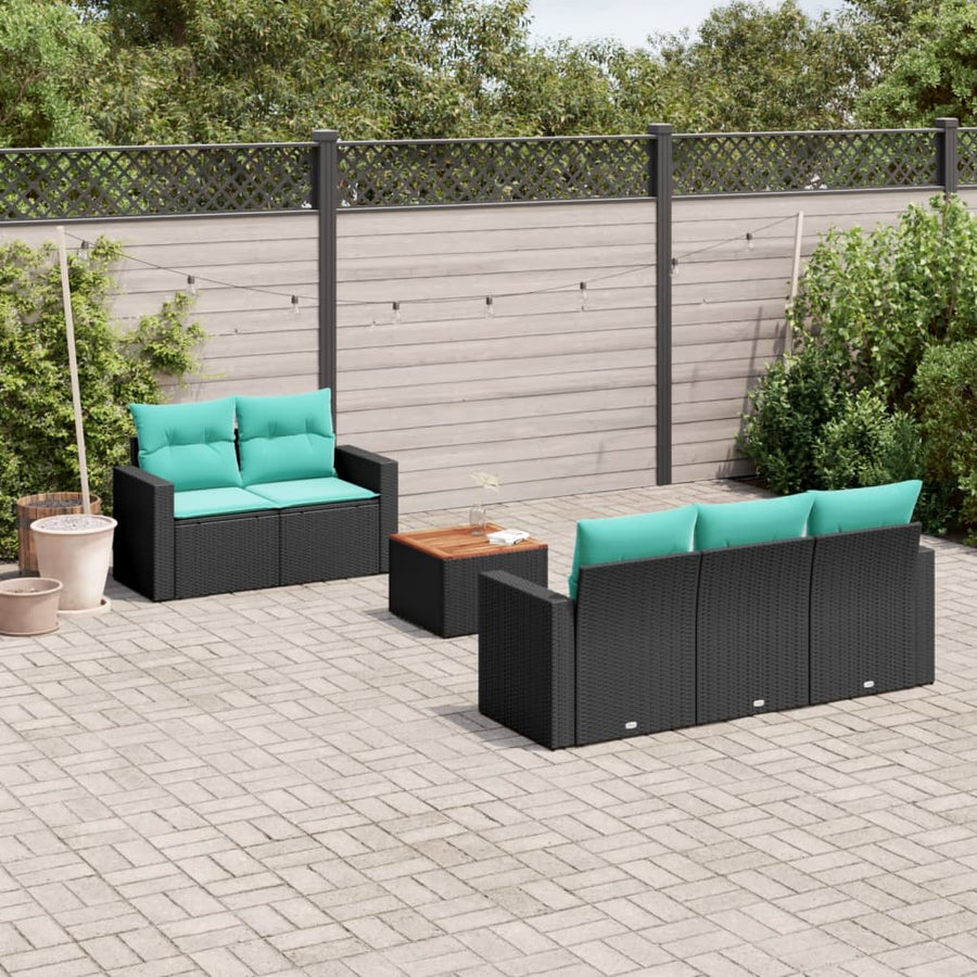 6-delige Loungeset met kussens poly rattan zwart