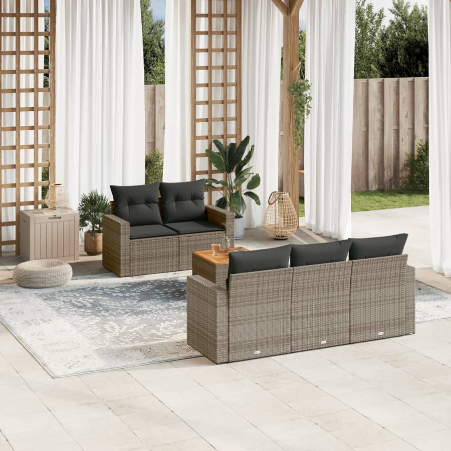 6-Delige Loungeset Met Kussens Poly Rattan Grijs