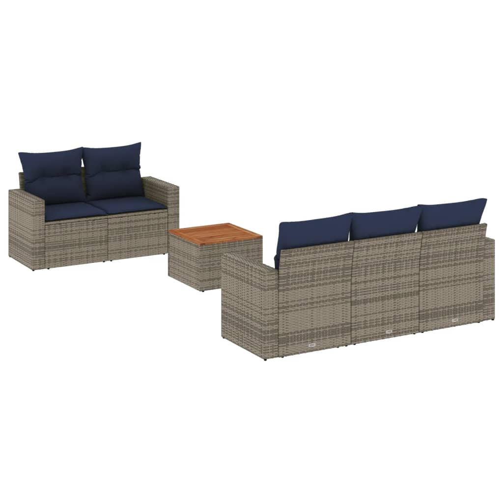 6-delige Loungeset met kussens poly rattan grijs