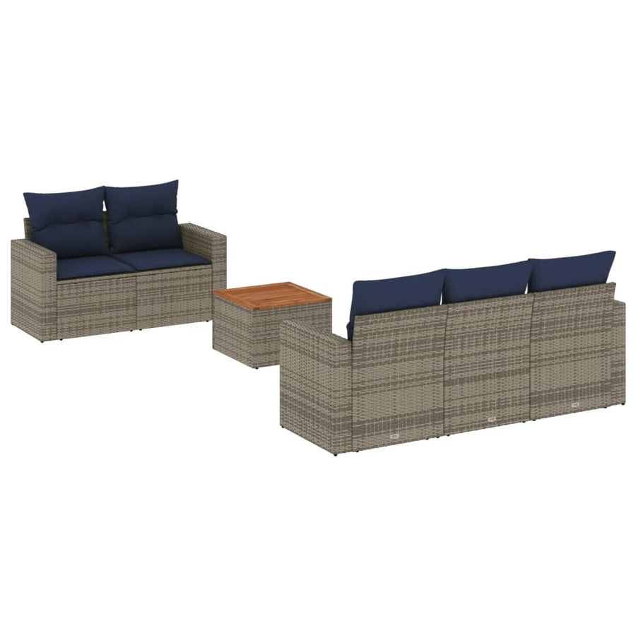 6-delige Loungeset met kussens poly rattan grijs