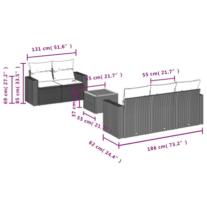 6-delige Loungeset met kussens poly rattan grijs