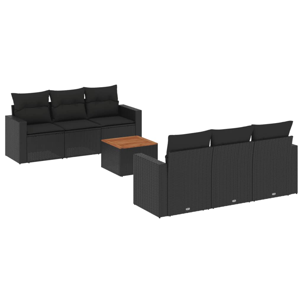 7-Delige Loungeset Met Kussens Poly Rattan Zwart