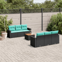 7-delige Loungeset met kussens poly rattan zwart