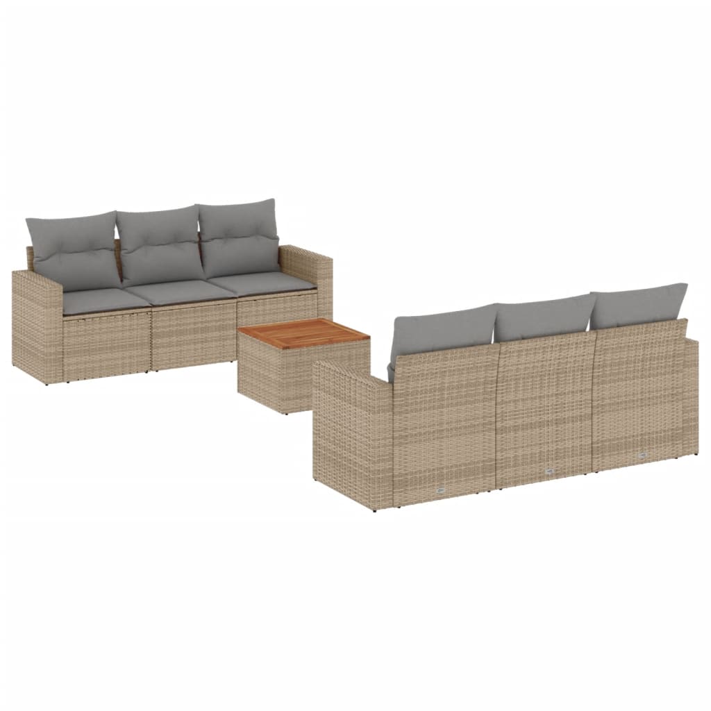 7-Delige Loungeset Met Kussens Poly Rattan Gemengd Beige