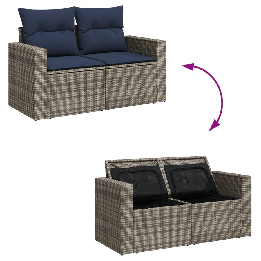 7-delige Loungeset met kussens poly rattan grijs
