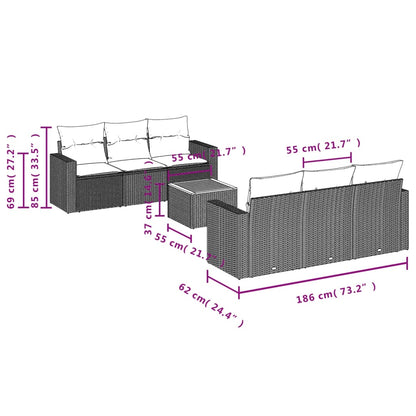 7-delige Loungeset met kussens poly rattan grijs