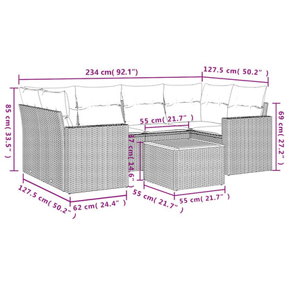 7-delige Loungeset met kussens poly rattan zwart