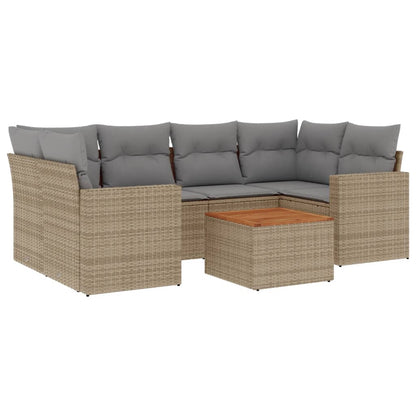 7-Delige Loungeset Met Kussens Poly Rattan Gemengd Beige