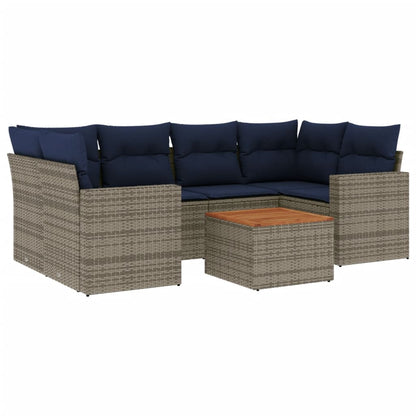 7-delige Loungeset met kussens poly rattan grijs