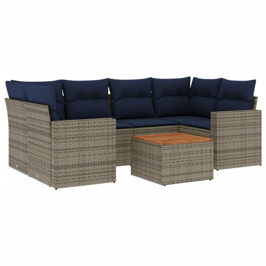 7-delige Loungeset met kussens poly rattan grijs