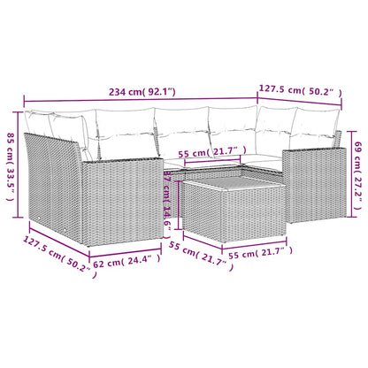 7-delige Loungeset met kussens poly rattan grijs