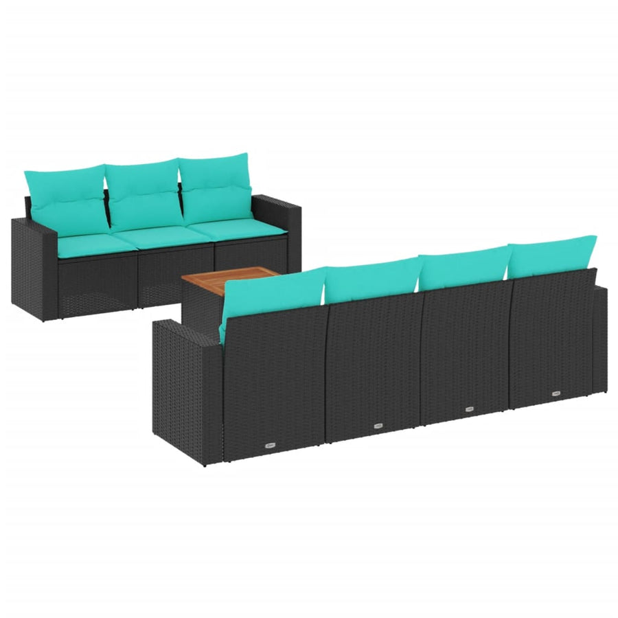 8-delige Loungeset met kussens poly rattan zwart