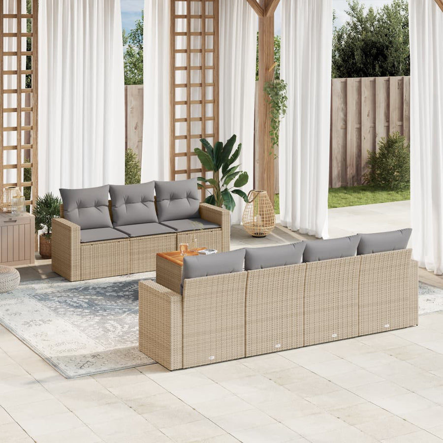 8-Delige Loungeset Met Kussens Poly Rattan Gemengd Beige