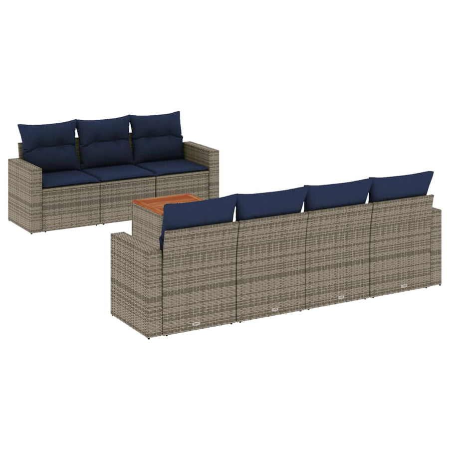 8-delige Loungeset met kussens poly rattan grijs