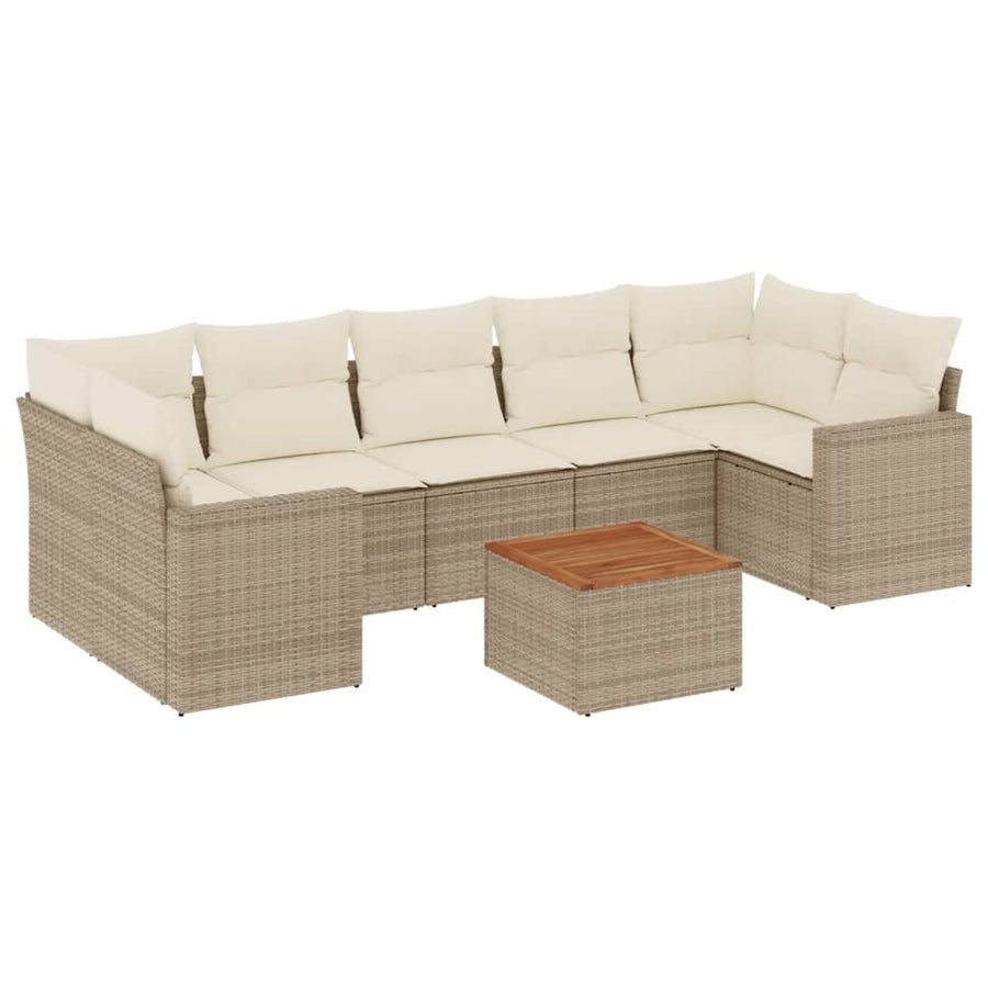 8-Delige Loungeset Met Kussens Poly Rattan Beige