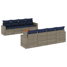 9-delige Loungeset met kussens poly rattan grijs