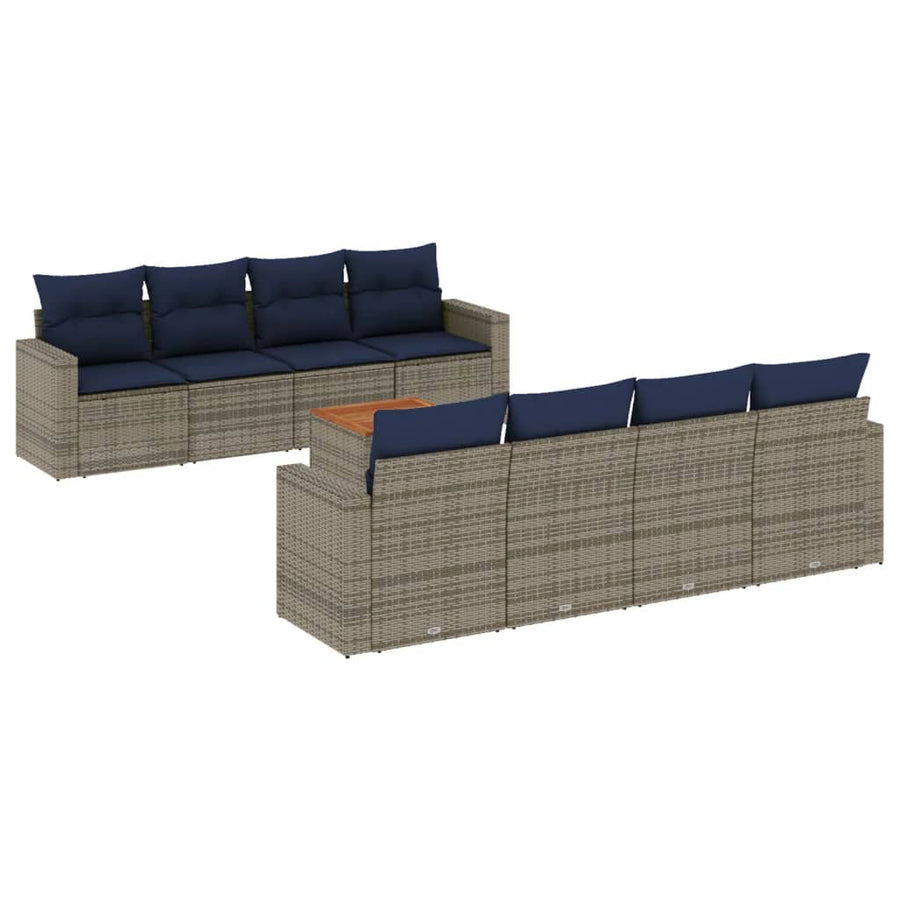 9-delige Loungeset met kussens poly rattan grijs