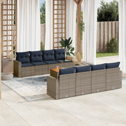 9-piece Loungeset with cushions poly rattan grey