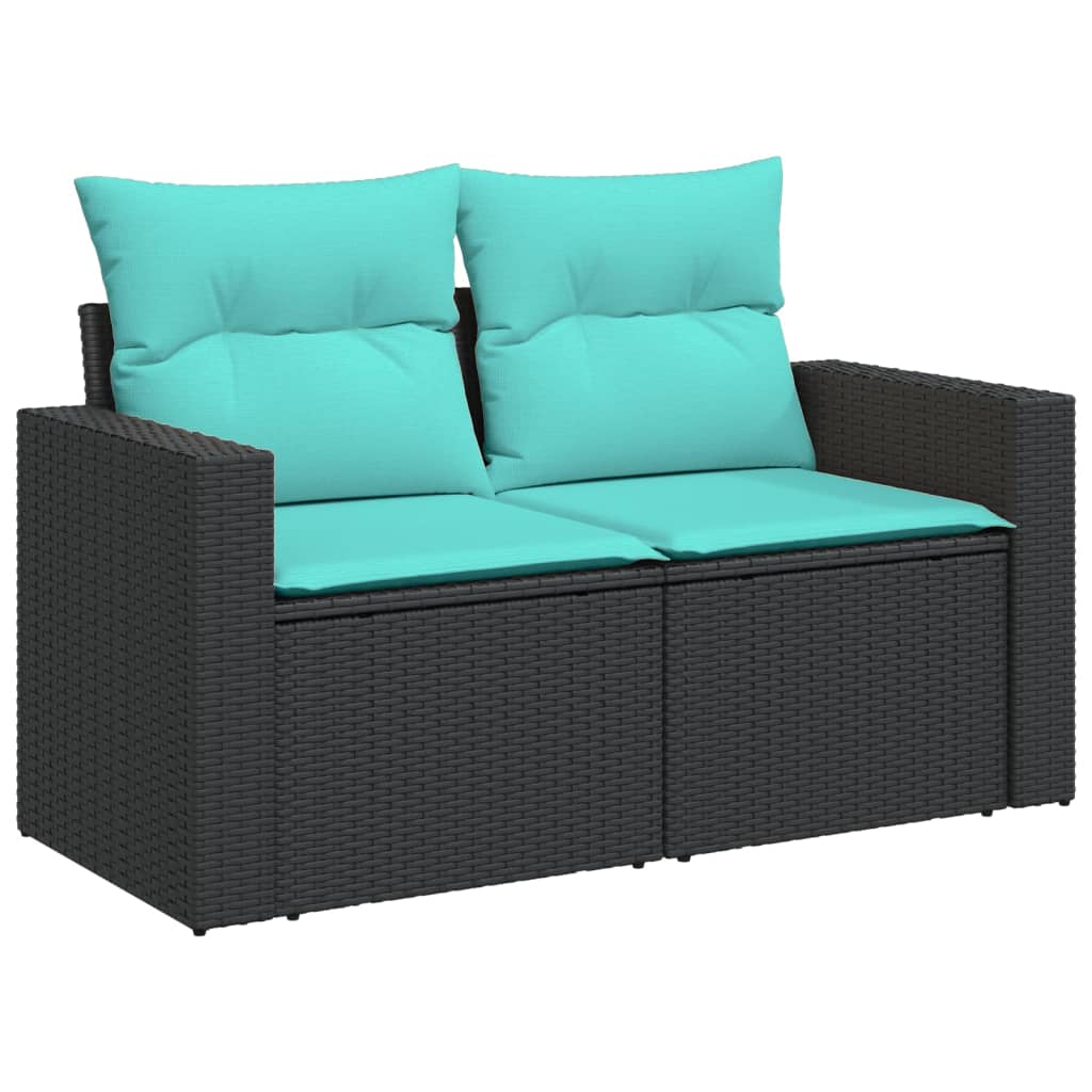9-delige Loungeset met kussens poly rattan zwart