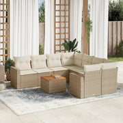 Loungeset 9-delig poly rattan beige acaciahout