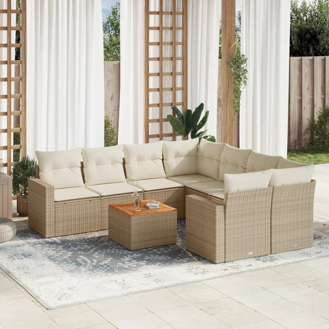 9-Delige Loungeset Met Kussens Poly Rattan Beige