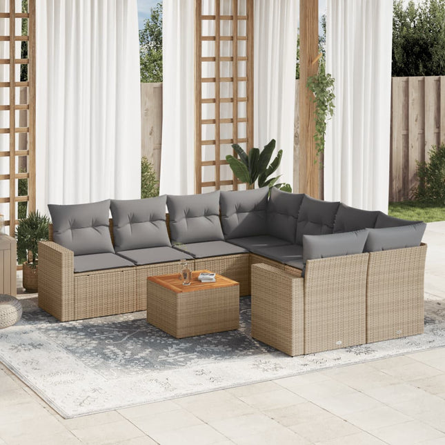 9-Delige Loungeset Met Kussens Poly Rattan Gemengd Beige