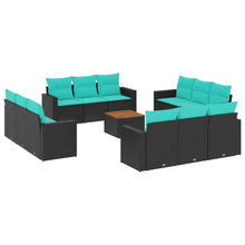 13-delige Loungeset met kussens poly rattan zwart