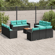 Loungeset 13-delig poly rattan zwart met kussens