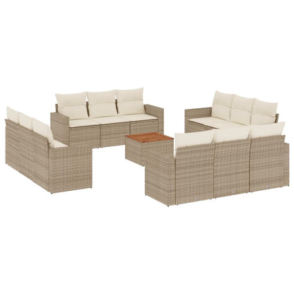 13-Delige Loungeset Met Kussens Poly Rattan Beige
