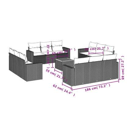 13-Delige Loungeset Met Kussens Poly Rattan Gemengd Beige