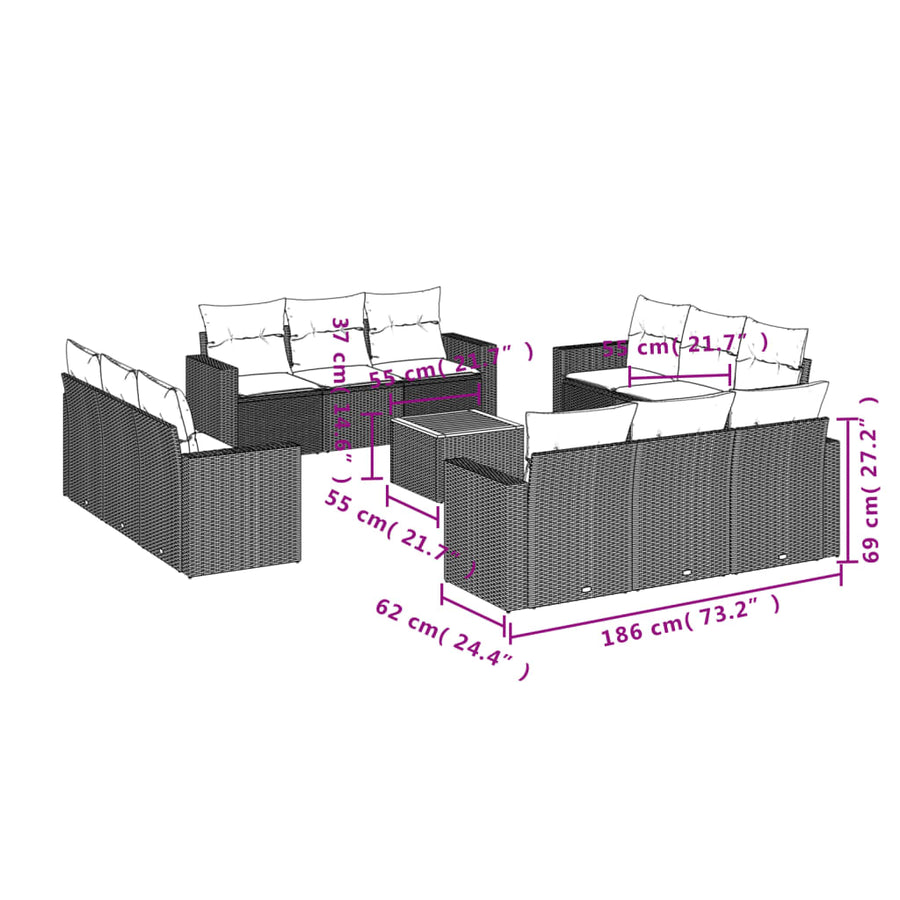 13-Delige Loungeset Met Kussens Poly Rattan Gemengd Beige