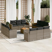 Loungeset 13-delig poly rattan grijs acaciahout