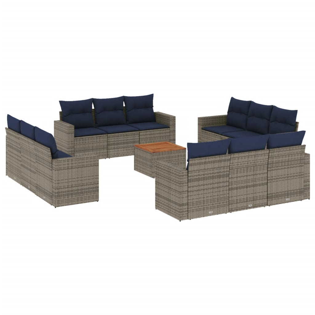 13-delige Loungeset met kussens poly rattan grijs