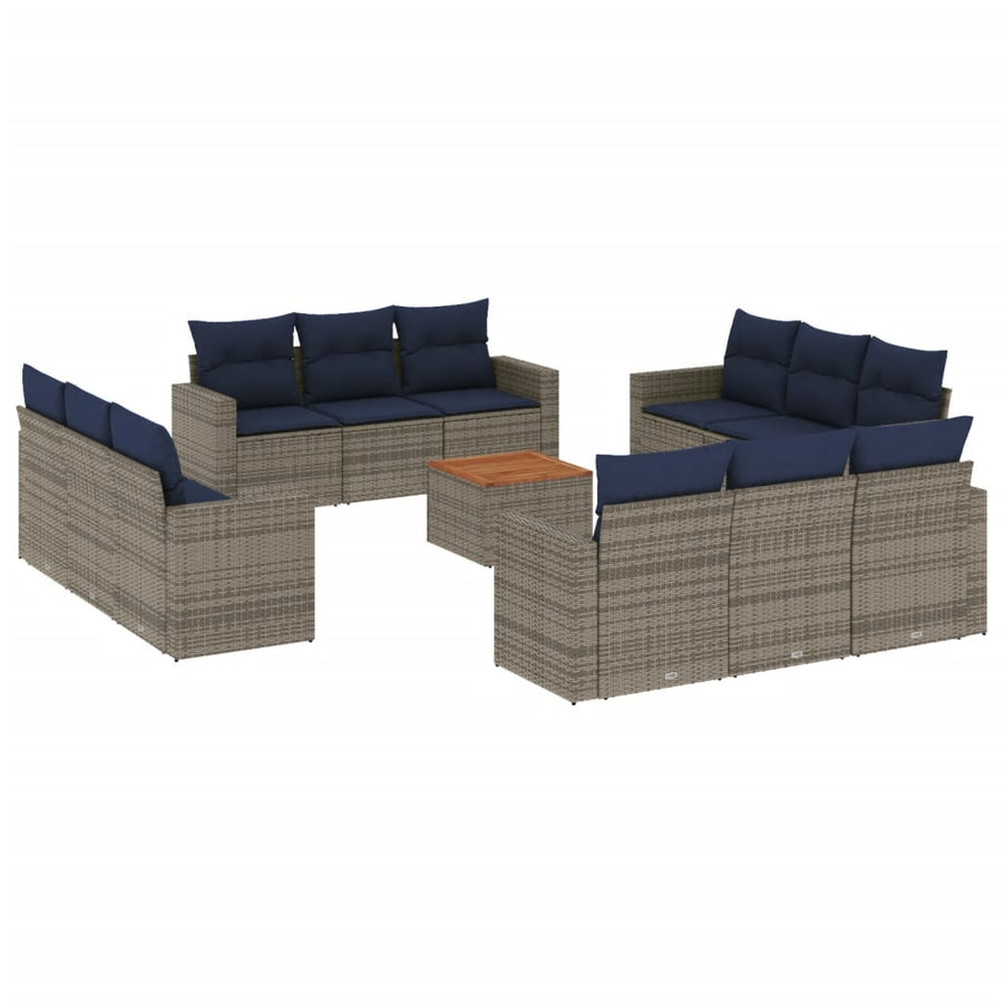 13-delige Loungeset met kussens poly rattan grijs