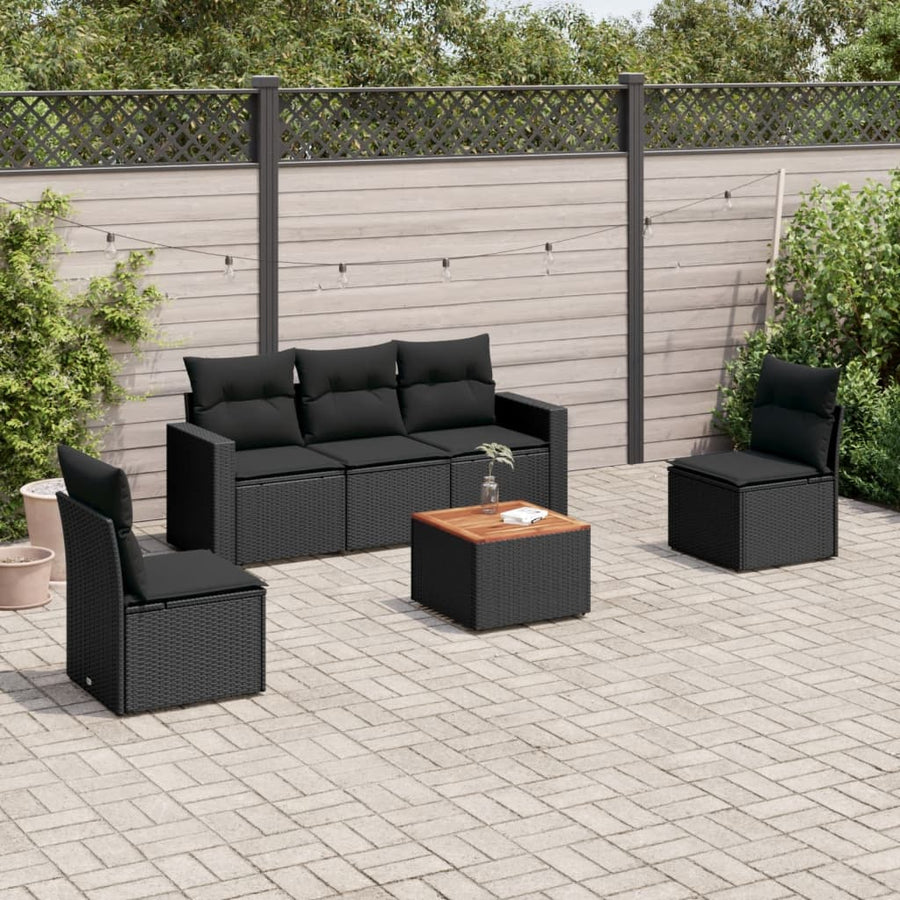 6-Delige Loungeset Met Kussens Poly Rattan Zwart
