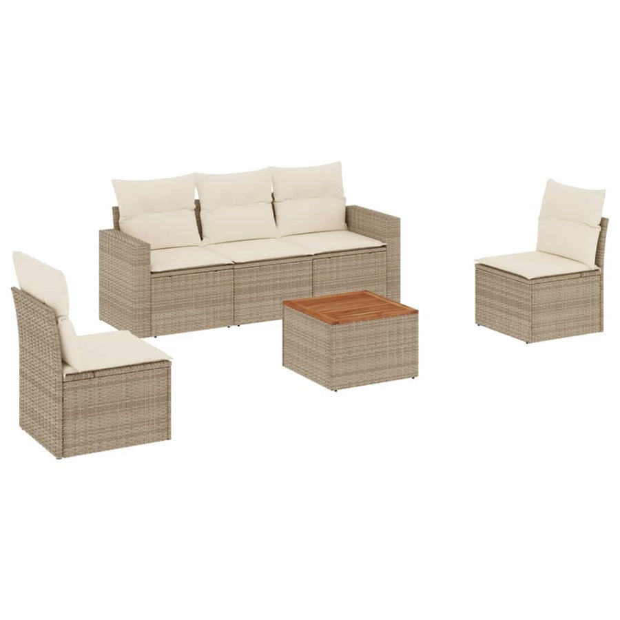 6-Delige Loungeset Met Kussens Poly Rattan Beige