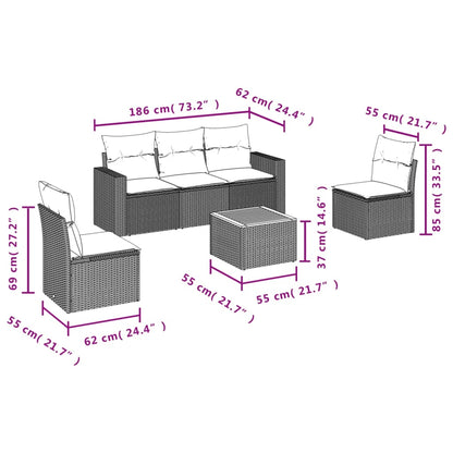 6-Delige Loungeset Met Kussens Poly Rattan Beige