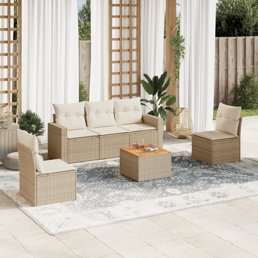 6-Delige Loungeset Met Kussens Poly Rattan Beige