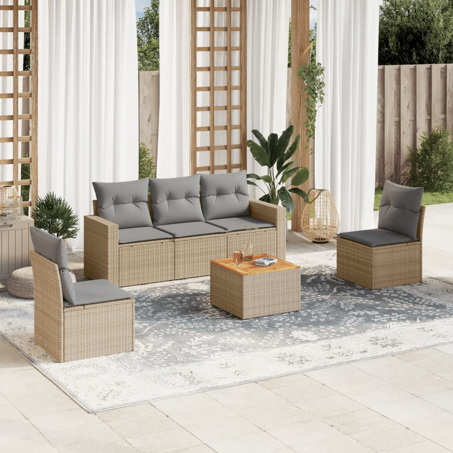 6-Delige Loungeset Met Kussens Poly Rattan Gemengd Beige