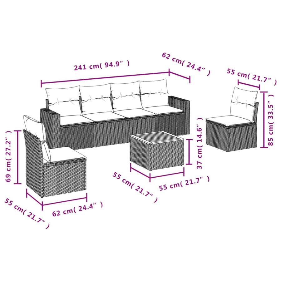 7-Delige Loungeset Met Kussens Poly Rattan Zwart