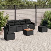 Loungeset 7-delig poly rattan zwart acaciahout