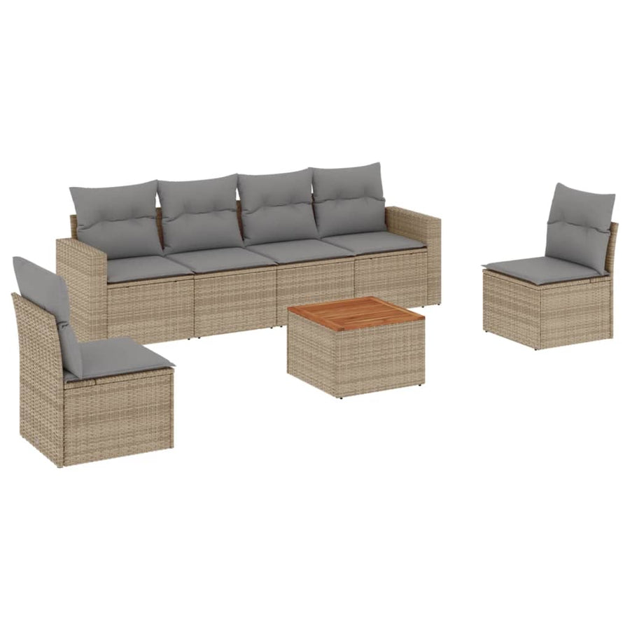 7-Delige Loungeset Met Kussens Poly Rattan Gemengd Beige